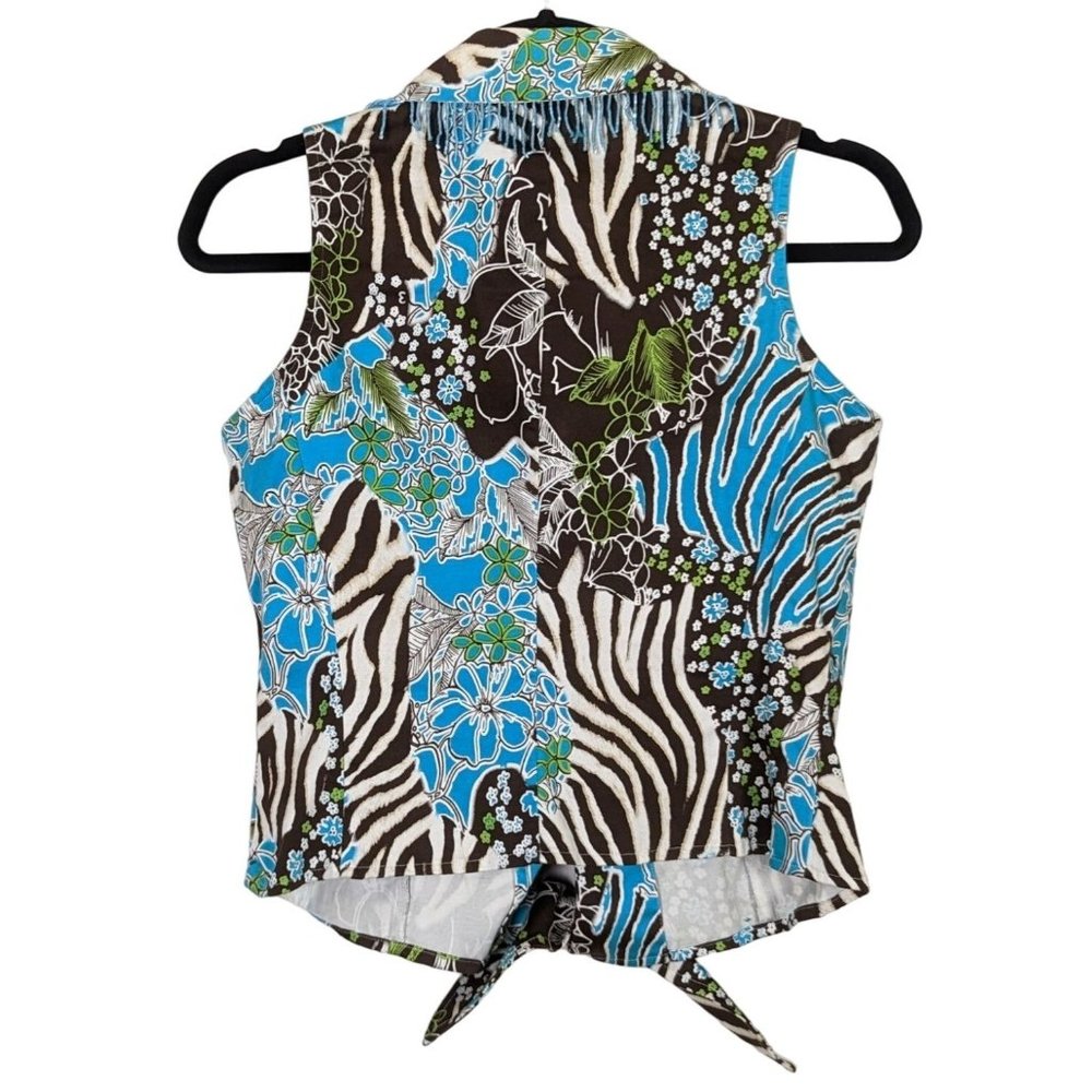 Island Republic sleeveless summer beaded fringe button front Hawaiian top sz 6 - Picture 2 of 9